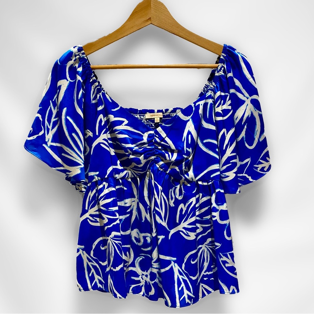 Skies are Blue Flutter-Sleeve Top, Size S